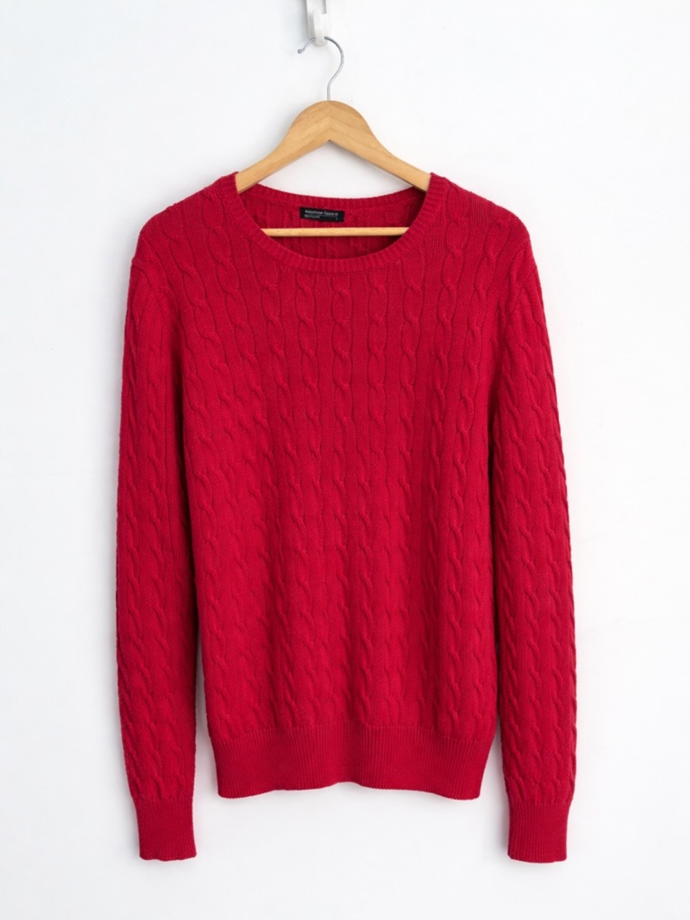 American Apparel - Y2K Preppy Cable Knit Cotton Sweater - Made in USA - Size L